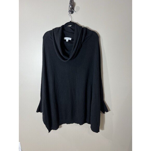 White + Warren Women Black Cashmere Cowl Neck Poncho Dolman Style Sweater M/L - Picture 1 of 11